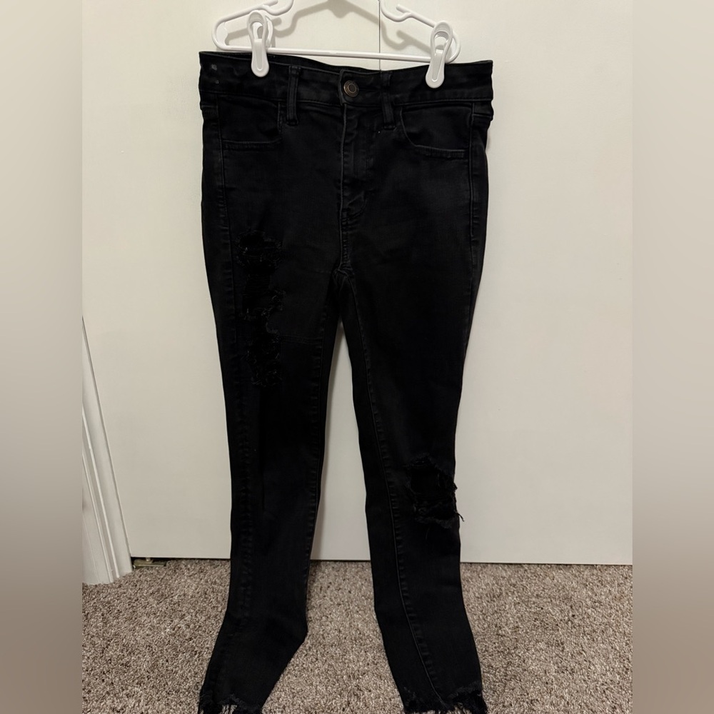 American Eagle Black Distressed Women's Hi-Rise Jegging, Size 6